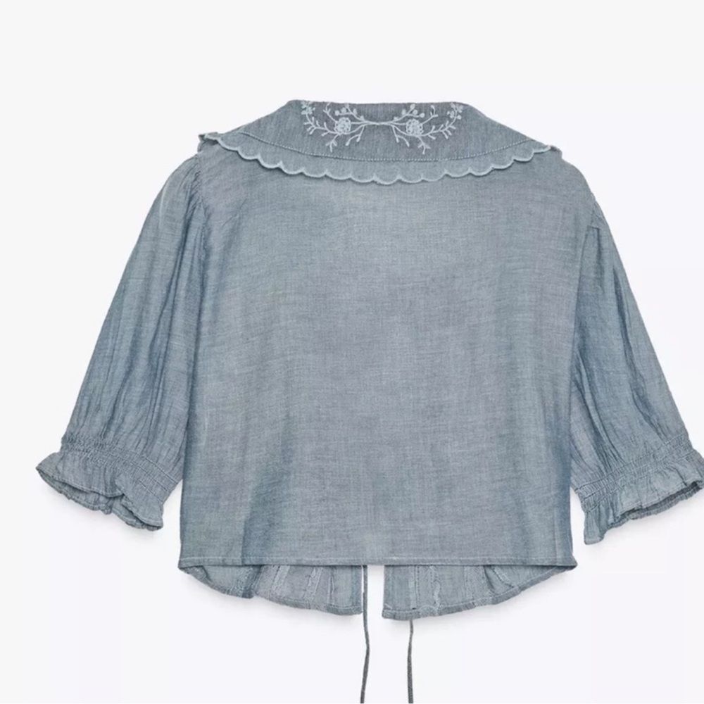 ZARA EMBROIDERED CROP SHIRT - Picture 8 of 9